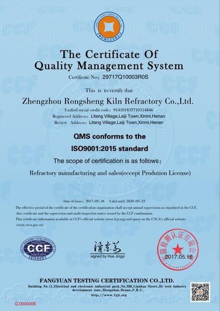 Porcellana Zhengzhou Rongsheng Refractory Co., Ltd. Certificazioni